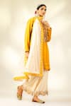 Buy_SHIVANI SABHARWAL_Yellow Kurta Crepe Silk Embroidered Sequin Dori Thread Short Flared Pant Set _Online_at_Aza_Fashions