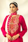 Shop_SHIVANI SABHARWAL_Pink Kurta Crepe Silk Embroidered Sequin Thread Dori Short Flared Pant Set _Online_at_Aza_Fashions