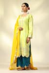 Buy_SHIVANI SABHARWAL_Green Kurta And Pant Silk Dupatta Organza Embroidered Zari Scalloped Set 