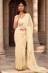 Buy_Samyukta Singhania_Yellow Organza Handpainted Sequin Leaf Lily Saree With Blouse _at_Aza_Fashions