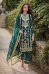 Buy_Samyukta Singhania_Green Faux Georgette Embroidered Zari Round Kurta Pant Set _at_Aza_Fashions