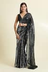 Samyukta Singhania_Black Saree Georgette Embellished Sequin With Unstitched Blouse Piece _at_Aza_Fashions