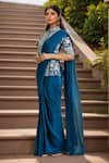 Buy_Samyukta Singhania_Blue Dola Embellished Bead Dori Embroidered Slit Blouse Pre-draped Saree Set _at_Aza_Fashions