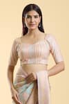 Buy_Samyukta Singhania_Peach Poly Blend Embroidered Floral Leaf Neck Stripe Thread Blouse 
