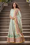 Buy_Samyukta Singhania_Green Anarkali Dola Silk Printed Floral Round With Dupatta _at_Aza_Fashions