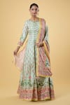 Buy_Samyukta Singhania_Green Anarkali Dola Silk Printed Floral Round With Dupatta 