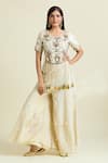 Buy_Samyukta Singhania_Ivory Tissue Embellished Dabka Round Thread Embroidered Crop Top With Palazzo 