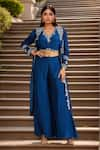 Buy_Samyukta Singhania_Blue Dola Embellished Crystal Jacket Open Floral Palazzo Set _at_Aza_Fashions