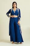 Shop_Samyukta Singhania_Blue Dola Embellished Crystal Jacket Open Floral Palazzo Set 