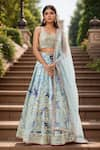 Buy_Samyukta Singhania_Blue Blouse And Lehenga Silk Embellished Dye Mirrorwork Round Tie-dye Set _at_Aza_Fashions