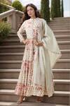 Buy_Samyukta Singhania_Off White Mulmul Print Patch Work Floral Round Collar Anarkali With Dupatta _at_Aza_Fashions