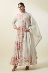 Buy_Samyukta Singhania_Off White Mulmul Print Patch Work Floral Round Collar Anarkali With Dupatta 