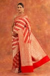 Buy_Neitri_Red Banarasi Silk Handwoven Rose Diagonal Pattern Saree With Running Blouse _at_Aza_Fashions