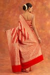 Shop_Neitri_Red Banarasi Silk Handwoven Rose Diagonal Pattern Saree With Running Blouse _at_Aza_Fashions