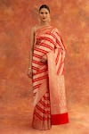 Neitri_Red Banarasi Silk Handwoven Rose Diagonal Pattern Saree With Running Blouse _Online_at_Aza_Fashions