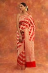 Buy_Neitri_Red Banarasi Silk Handwoven Rose Diagonal Pattern Saree With Running Blouse _Online_at_Aza_Fashions