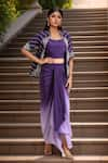 Buy_Samyukta Singhania_Purple Dola Embellished Bead Jacket Open Floral Ombre Draped Skirt Set _at_Aza_Fashions