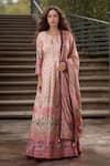 Buy_Samyukta Singhania_Pink Anarkali Dola Silk Printed Floral Round Pattern With Dupatta _at_Aza_Fashions