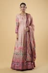 Buy_Samyukta Singhania_Pink Anarkali Dola Silk Printed Floral Round Pattern With Dupatta 