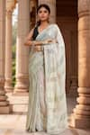 Buy_Samyukta Singhania_Grey Saree Georgette Embellished Sequin Stripe With Unstitched Blouse Piece _at_Aza_Fashions