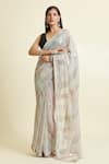 Shop_Samyukta Singhania_Grey Saree Georgette Embellished Sequin Stripe With Unstitched Blouse Piece 