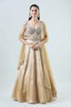 Buy_Samyukta Singhania_Gold Blouse And Dupatta Net Embellished Panelled Lehenga Set With Shoulder 