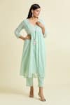 Shop_Samyukta Singhania_Green Kurta And Dupatta Cotton Mulmul Embellished Gota Patti V-neck & Pant Set 