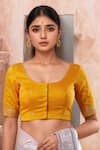 Buy_Samyukta Singhania_Yellow Dupion Silk Embroidered Sequins U Neck Zari And Blouse _at_Aza_Fashions