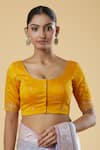 Samyukta Singhania_Yellow Dupion Silk Embroidered Sequins U Neck Zari And Blouse _at_Aza_Fashions