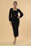 Shop_Samyukta Singhania_Black Polyester Square Dacron Elegant Chic Dress 