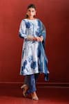 Buy_The Home Affair_White Muslin Crepe Hand Work Marodi Boat Floral Pattern A-line Kurta Set _Online_at_Aza_Fashions