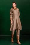 Buy_The Home Affair_Brown Muslin Crepe Sequin Collared Detailed Kurta With Pant _at_Aza_Fashions