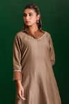 The Home Affair_Brown Muslin Crepe Sequin Collared Detailed Kurta With Pant _Online_at_Aza_Fashions