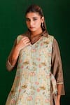 The Home Affair_Brown Muslin Crepe Hand Work Sequin Kurta Collared Detailed Set With Jacket _at_Aza_Fashions