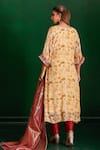 Shop_The Home Affair_Yellow Muslin Crepe Hand Work Floral Leaf Print A-line Kurta Set _at_Aza_Fashions