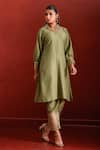 The Home Affair_Green Muslin Crepe Hand Work Sequin Kurta Collared Detailed Jacket Set _Online_at_Aza_Fashions