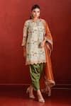 Buy_The Home Affair_Green Muslin Crepe Hand Work Floral Boat Print Kurta Pant Set _at_Aza_Fashions