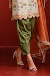 The Home Affair_Green Muslin Crepe Hand Work Floral Boat Print Kurta Pant Set _Online_at_Aza_Fashions