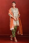 Buy_The Home Affair_Green Muslin Crepe Hand Work Floral Boat Print Kurta Pant Set _Online_at_Aza_Fashions