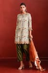 Shop_The Home Affair_Green Muslin Crepe Hand Work Floral Boat Print Kurta Pant Set _Online_at_Aza_Fashions