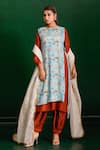 Buy_The Home Affair_Orange Muslin Crepe Hand Work Stripe Kurta And Jacket Boat Solid A-line Set With _at_Aza_Fashions