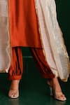 The Home Affair_Orange Muslin Crepe Hand Work Stripe Kurta And Jacket Boat Solid A-line Set With _Online_at_Aza_Fashions