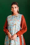 Buy_The Home Affair_Orange Muslin Crepe Hand Work Stripe Kurta And Jacket Boat Solid A-line Set With 