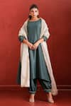 Buy_The Home Affair_Blue Muslin Crepe Stripe Boat Solid A-line Kurta Pant Set _at_Aza_Fashions