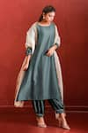 Buy_The Home Affair_Blue Muslin Crepe Stripe Boat Solid A-line Kurta Pant Set _Online_at_Aza_Fashions