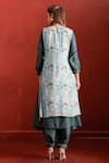 The Home Affair_Blue Muslin Crepe Hand Work Stripe Kurta And Jacket Boat A-line Set With Floral _at_Aza_Fashions