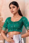 Buy_Samyukta Singhania_Green Dupion Silk Embroidered Sequins U Neck Floral Motif Blouse _at_Aza_Fashions