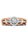 Shop_Divine Solitaires_Rose Gold Imitation Diamonds 18kt Solitaire Cross Loop Halo Ring_at_Aza_Fashions