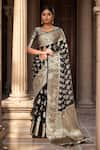 Buy_Samyukta Singhania_Black Viscose Woven Zari Square Foliage Saree With Blouse _at_Aza_Fashions