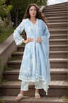 Buy_Samyukta Singhania_Blue Kurta And Trouser Cotton Blend Printed Abstract Schiffli Anarkali Set _at_Aza_Fashions